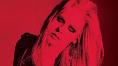 Red woman Celebrity Avril Lavigne red background faces blondes 