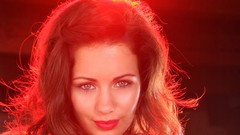 Red woman faces backlit brunettes Pinup Files magazine Holly 