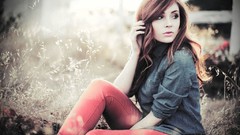 Red woman fields Photo manipulation Vignette