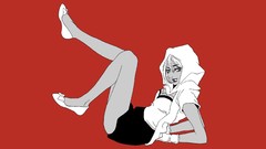 Red woman hood Adventure gloves minimalistic artwork legs up 