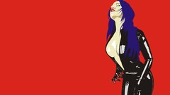 Red woman latex purple hair ponies boobs Bianca Beauchamp 