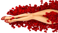 Red woman legs flower petals legs together