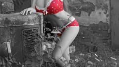 Red woman lingerie brunettes selective coloring Jordan Carver