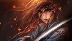 Red woman samurai Swords redheads artwork fantasy art