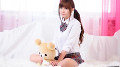 Red woman school grey asians models Korean Ryu Ji Hye