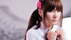 Red woman school grey asians models Korean Ryu Ji Hye