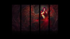 Red woman wings League of Legends morgana glowing eyes panels