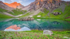 reflection Mountains Lake nature water Flowers rock
