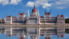 Reflections buildings budapest hungarian parliament Danube River