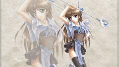 Reflections skirts long hair anime girls brunettes thigh highs