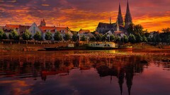 regensburg sunset Donau river clouds boat building germany