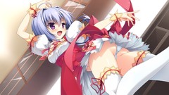 Restaurant legs stockings blue hair smiling waitress game cg 