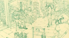 Restaurant monochrome drawings artwork Korean Kim Jung-Gi