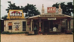 Retro vintage USA colored gas station 1940