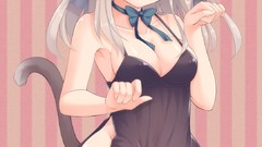 Ribbons anime girls blue eyes nekomimi animal ears miko 