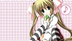 Ribbons anime girls green eyes twintails hair ornaments thigh 