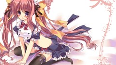 Ribbons anime girls maids purple eyes original characters thigh 