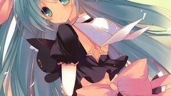 Ribbons anime girls parasol nekomimi cat ears stuffed animals 