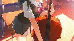 Ribbons anime girls school uniforms seifuku orange eyes 