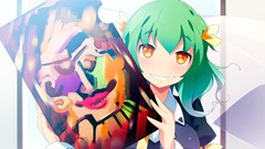 Ribbons anime girls school uniforms yellow eyes green hair game 