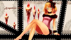 Ribbons blondes barefoot blue eyes short hair vocaloid kagamine 