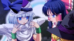 Ribbons blondes blue hair anime girls blue eyes green eyes 