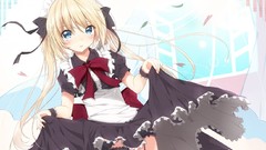 Ribbons blondes blush long hair anime girls blue eyes maids 