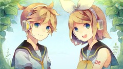 Ribbons blondes twins blue eyes vocaloid kagamine len kagamine 
