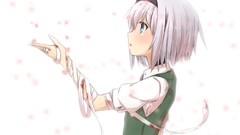 Ribbons blue eyes bandages short hair flower petals konpaku 