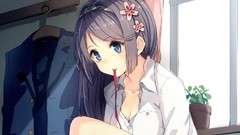 Ribbons blue eyes short hair flower in hair hair band