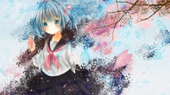 Ribbons blue hair blue eyes school uniforms hatsune miku 