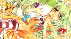 Ribbons blush green eyes hatsune miku vocaloid green hair 