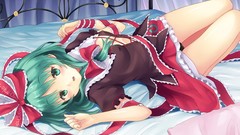 Ribbons bows green hair touhou kagiyama hina lying down video 