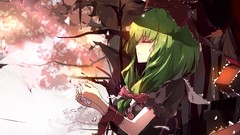 Ribbons bows long hair closed eyes green hair touhou kagiyama 