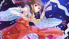 Ribbons brunettes hakurei reimu touhou hair bow detached sleeves