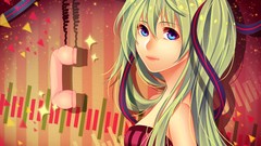 Ribbons faces stripes long hair anime girls blue eyes sparkles 