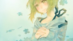 Ribbons green eyes vocaloid green hair Megpoid Gumi