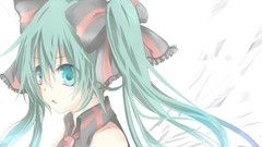 Ribbons hatsune miku vocaloid twintails aqua hair aqua eyes