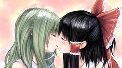 Ribbons kissing anime girls closed eyes brunettes kochiya sanae 