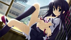 Ribbons long hair anime girls blue eyes school uniforms seifuku 