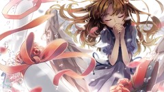 Ribbons long hair anime girls closed eyes brunettes original 