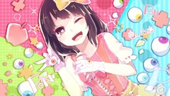 Ribbons microphones anime girls brown eyes closed eyes 