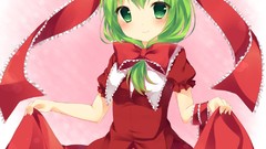 Ribbons red dress anime girls green eyes green hair touhou 