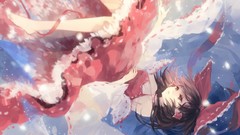 Ribbons red dress bows barefoot brown eyes brunettes short hair 