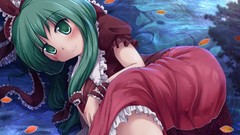 Ribbons red dress long hair green eyes green hair touhou 