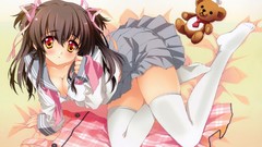 Ribbons schoolgirls skirts blush anime girls brunettes school 