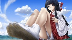 Ribbons skies black hair low-angle shot giant woman