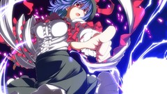 Ribbons skirts blue hair anime girls short hair touhou purple 