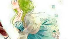 Ribbons skirts green eyes short hair braids vocaloid green hair 