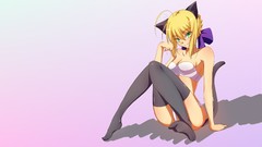 Ribbons stockings blondes green eyes fate stay night nekomimi 